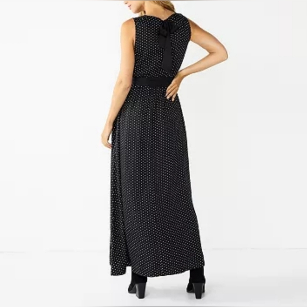 Draper james RSVP Tie Waist Maxi Dress Polca-dot Black ivory Size Large - Picture 2 of 14
